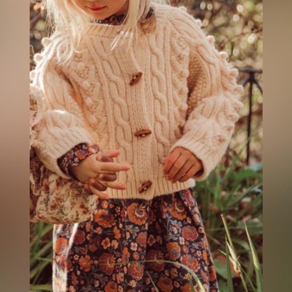 NEW. LOUISE MISHA Handmade Simone Cardigan, Cream, Size 3y